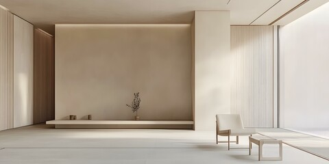 Wall Mural - Minimalist Interior Design with Light Wood Walls and a Simple Shelf