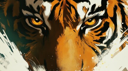 Close-up of a Tiger's Face with Intense Eyes