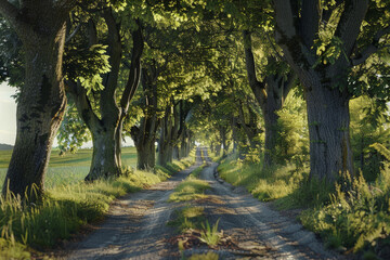 Poster - A road with trees on either side