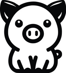 Wall Mural - Cute Cuddly Pig Black and White Illustration