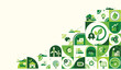 © Deemerwha - Renewable, green energy, energy efficiency and save energy web banner with icons. Eco house, Sustainable industrial factory. Energy efficient rating class, Green Building for Sustainable Development.