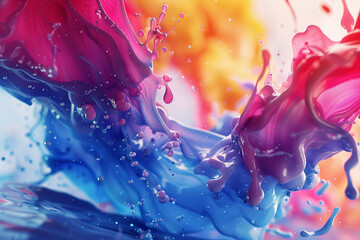 Wall Mural - A splash of paint with blue, pink and yellow colors