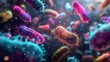 © Lexyat - Colorful, vibrant, and abstract digital representation of bacteria or microbes.
