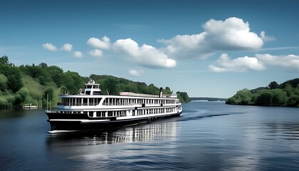 Wall Mural - Black and white boat on the water