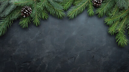 Wall Mural - Festive Christmas Decor Featuring Fir Branches on Dark Shale Canvas