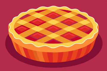 Wall Mural - Sweet berry pie cartoon isolated baked round tart with red jam.