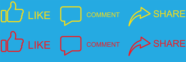 Wall Mural - Facebook Like, Comment, Share of Social Media Icons. Vector Illustration
