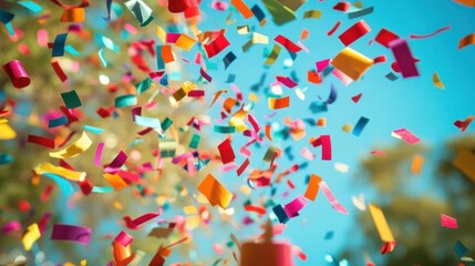 A burst of colorful birthday confetti exploding in the air