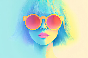 Wall Mural - Woman with blue hair wearing sunglasses.