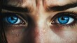 © Oulailux - Blue eyes with a tear, emotional expression,