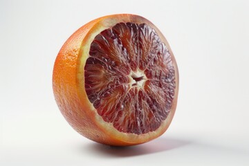 Freshly cut blood orange on a white surface