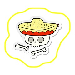 Wall Mural - sticker of a cartoon skull in mexican hat