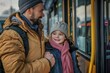 © Vii - A man stands beside a young girl on a bus, both looking out the window