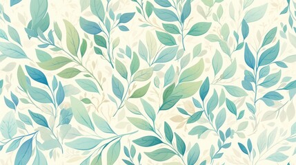 Wall Mural - Elegant light blue and green vector wallpaper featuring origami style leaf doodles A colorful pattern suitable for children s books