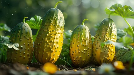 Fresh Cucumbers in a Garden Setting