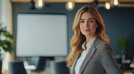 Businesswoman giving a presentation in a modern conference room