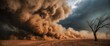© Qbertstudio - Dramatic dust storm envelops barren landscape, with swirling clouds and lone tree, showcasing nature's chaotic forces and environmental impacts.