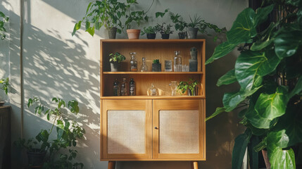 Wall Mural - Wooden Cabinet with Plants.