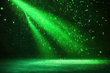 Wall Mural - bright green spotlight with glowing colorful particles cascading in a festive background raster desi
