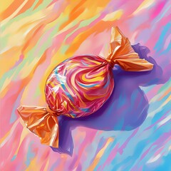 Wall Mural - Delicious chocolate candy with smooth texture isolated on colorful background pop art style  new beautiful stock image illustration AI