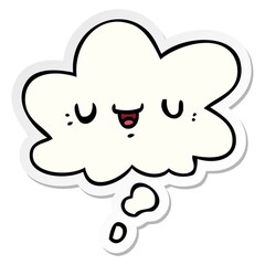 Sticker - happy cartoon face with thought bubble as a printed sticker