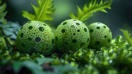 Close-Up of Green Spheres in a Lush Forest