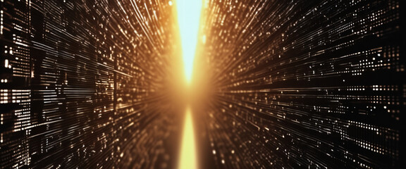 An abstract digital background with binary code and AI algorithms running in the background