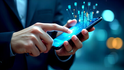 The mobile smart phone with global network connection with  Technology.