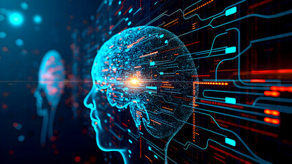 The human brain on technology background.