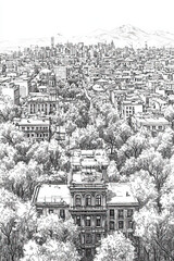 Wall Mural - Yerevan, Armenia, black and white pen pencil hand-drawn effect portrait drawing illustration for travel poster, card, wallpaper, backdrop or banner. Modern, clear, artistic and simple