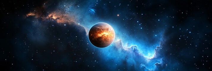 Wall Mural - a solitary celestial body, radiating warmth, floats in a swirling nebula, symbolizing creation, myst