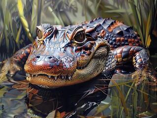 Wall Mural - Close-Up Portrait of an Alligator in its Natural Habitat