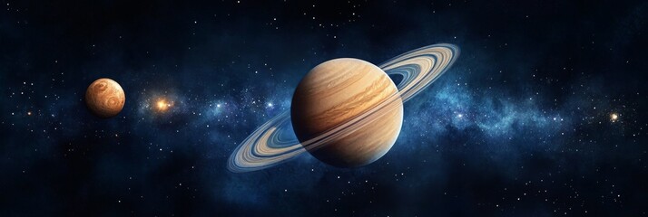 Wall Mural - watercolor painting of planets in space, featuring a vibrant saturn with its iconic rings, along wit