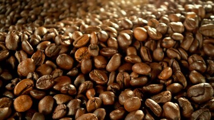 Aufkleber - Super Slow Motion of Coffee Beans Rotating in Roasting Grinder. Concept of Roasting Coffee Beans with Camera Motion. Filmed on High Speed Cinema Camera, 1000 fps.