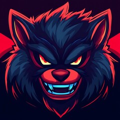 Wall Mural - Fierce wolf mascot with glowing eyes and sharp teeth for gaming, esports, or streaming logo