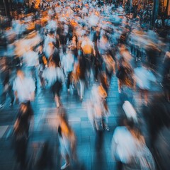 Wall Mural - Crowd of people in the bustling city in motion blur 