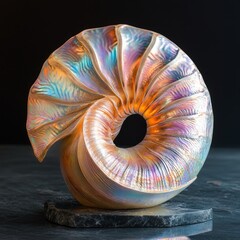 Wall Mural - A colorful nautilus shell sculpture on a dark background.