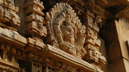 Canvas Print - Intricate Stone Carving of a Deity on an Ancient Temple Wall