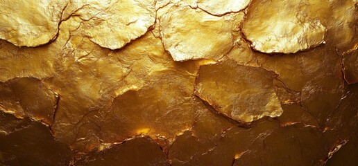 Close-up of a gold textured surface with irregular shapes and cracks.