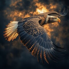 Sticker - A majestic eagle soaring against a dramatic sky.