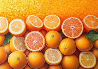 Wall Mural - Oil painting showcasing a variety of healthy oranges set against a vibrant background of orange fruits