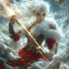 Poster - A powerful figure wielding magic amidst swirling clouds.