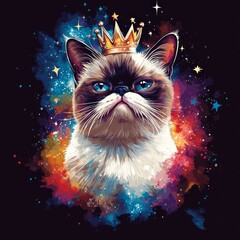 Sticker - A regal cat portrait with a cosmic background.