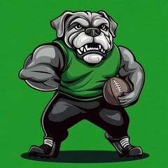 Wall Mural - Bulldog mascot holding football, green jersey,  mascot design, sports mascot