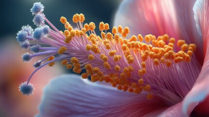 Sticker - Close-up of a Delicate Pink Flower's Stamen and Petals