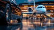© Premium_art - luxury car and private jet waiting at an airport during twilight. exclusive travel and wealth concept.