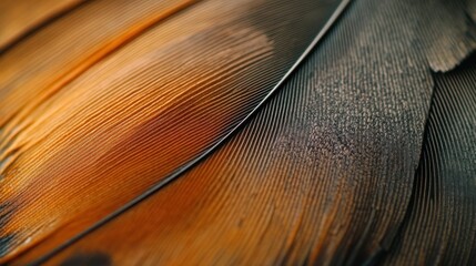 Close-up Macro Shot of a Bird Feather with Brown and Black Tones