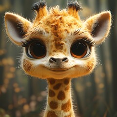 Wall Mural - Cute Cartoon Baby Giraffe with Big Eyes