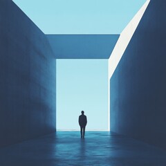 Poster - A solitary figure in a minimalist architectural space.