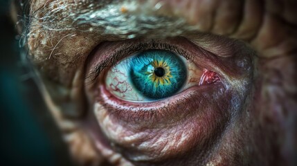 Wall Mural - A Close-Up View of a Human Eye with Blue Iris and Blood Vessels